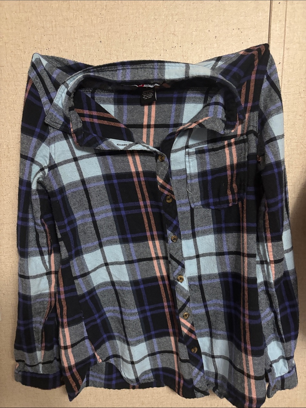Polly & Esther Black, Blue & Pink Plaid Shirt